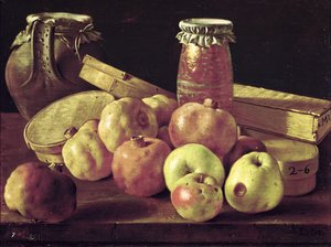 Stilleven met Granaatappels, Appels, een Pot Jam en een Stenen Pot